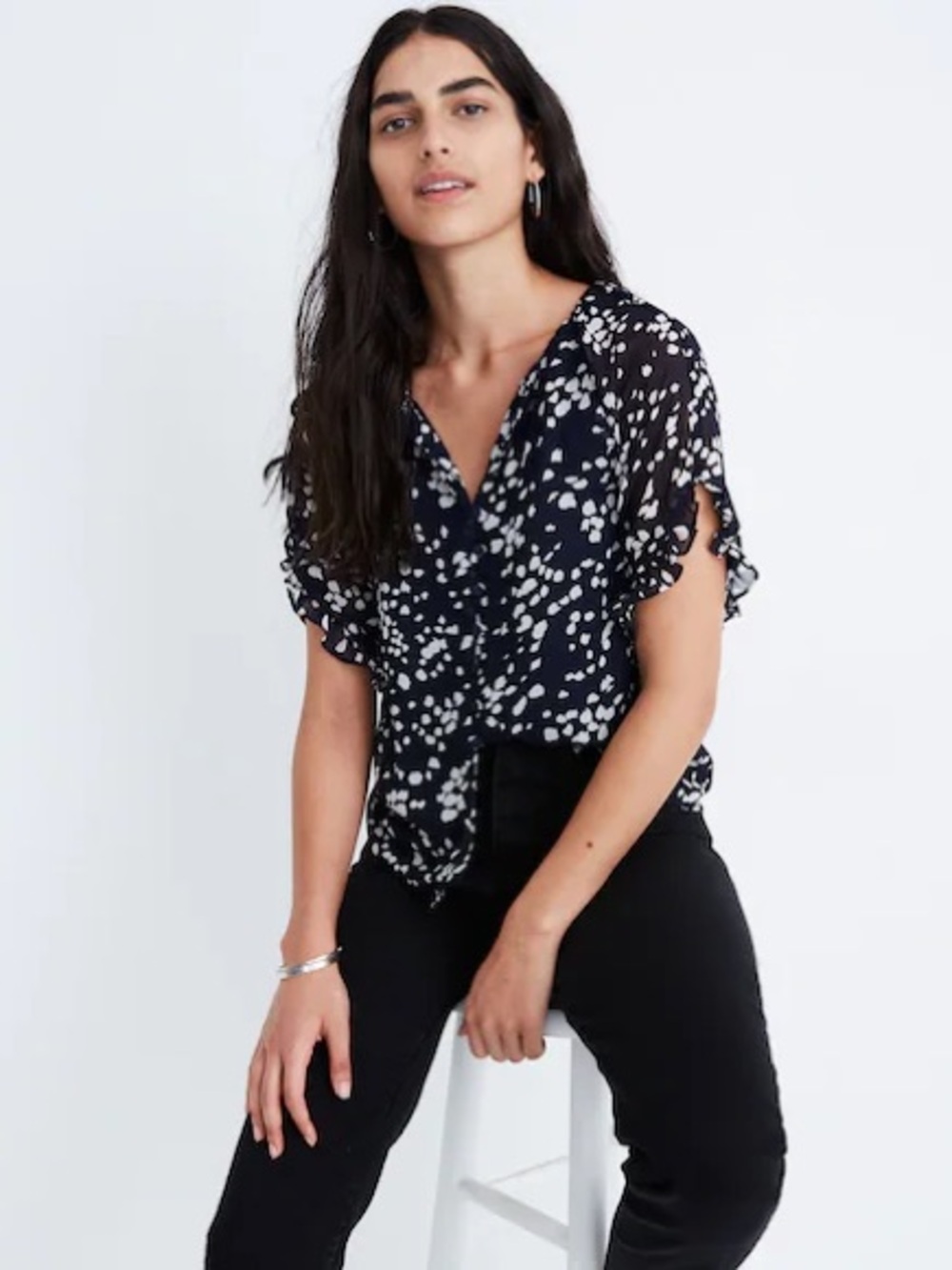 Madewell Memento Ruffle-Sleeve Top in Drifting Petals